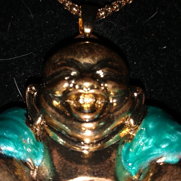 Smiling Buddha in Green Robes Pendant Necklace - Picture 5 of 5